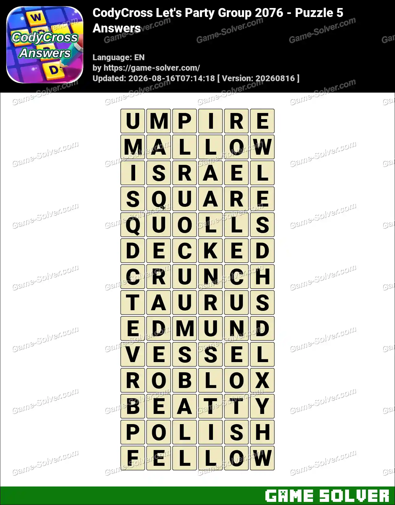CodyCross Let’s Party Group 2076 – Puzzle 5 Answers